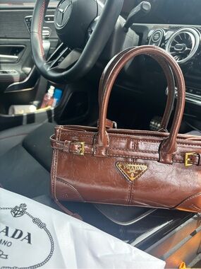 Prada Brown Patent Leather Top-Handle Satchel